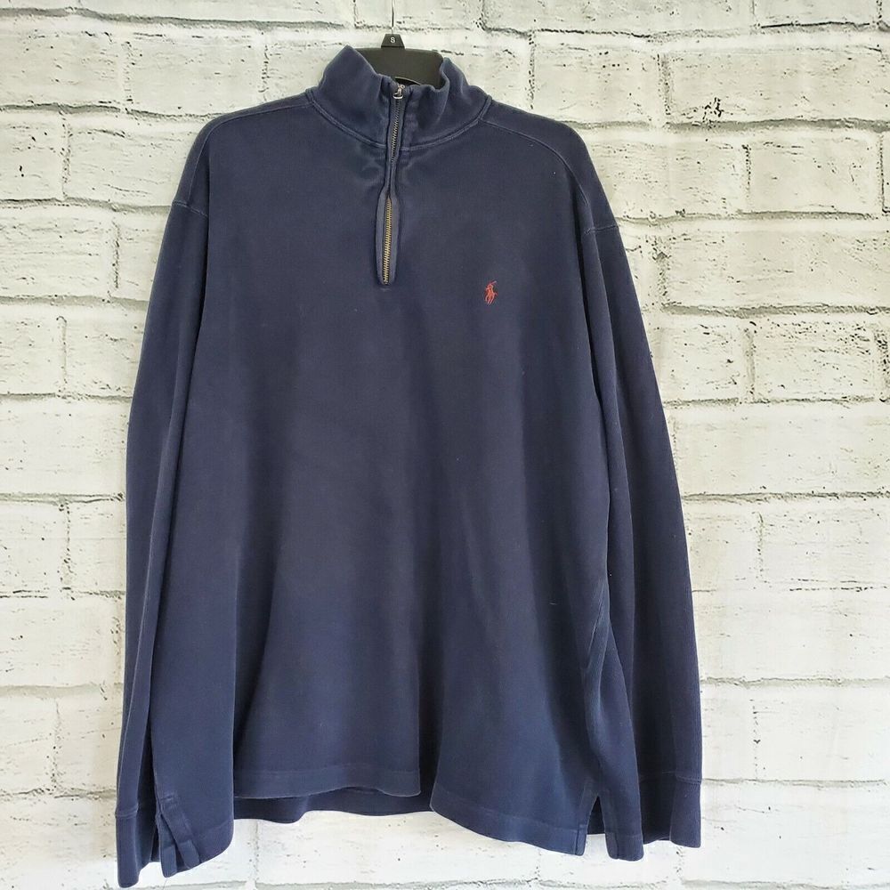 Polo By Ralph Lauren Mens Ribbed Long Sleeve 1/4 Zip XXL Blue Sweater